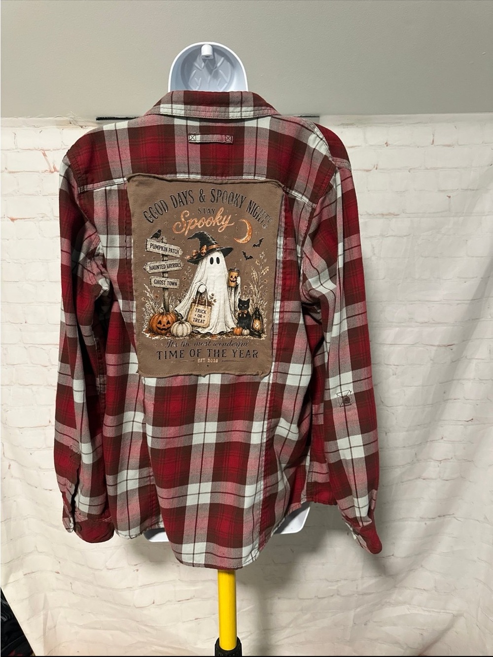 Upcycled Halloween Ghost Scene Tee Button Down Shirt Sz L